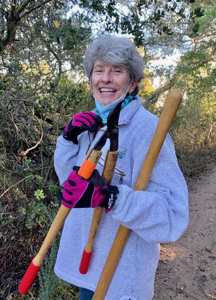 Joyce Abrams with tools on a volunteer workday by Harriot Manley