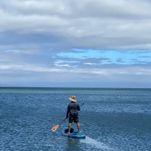 Stand-up paddler near Bullhead Flat at China Camp State Park by Harriot Manley