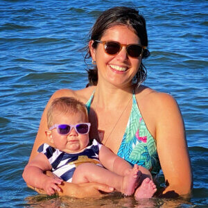 Mom and baby enjoy the waters off China Camp Beach.